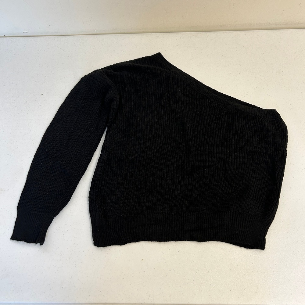 Nasty Gal Collection Black One Shoulder Ribbed Knit Sweater Medium Large
